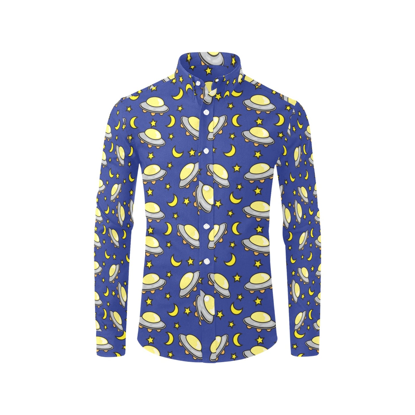 UFO Print Design LKS309 Men's Long Sleeve Dress Shirt