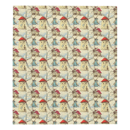 Windmill Pattern Print Design 01 Premium Quilt