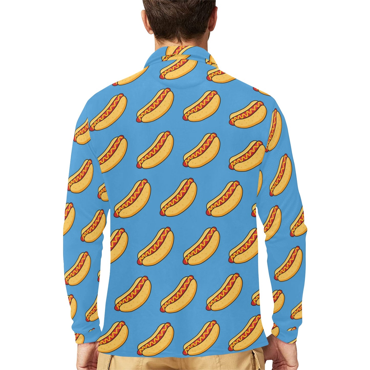Hot Dog Pattern Print Design 02 Long Sleeve Polo Shirt For Men's