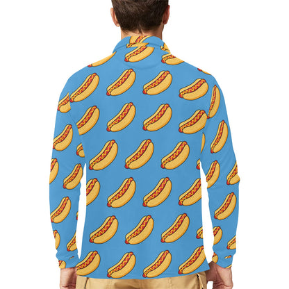 Hot Dog Pattern Print Design 02 Long Sleeve Polo Shirt For Men's
