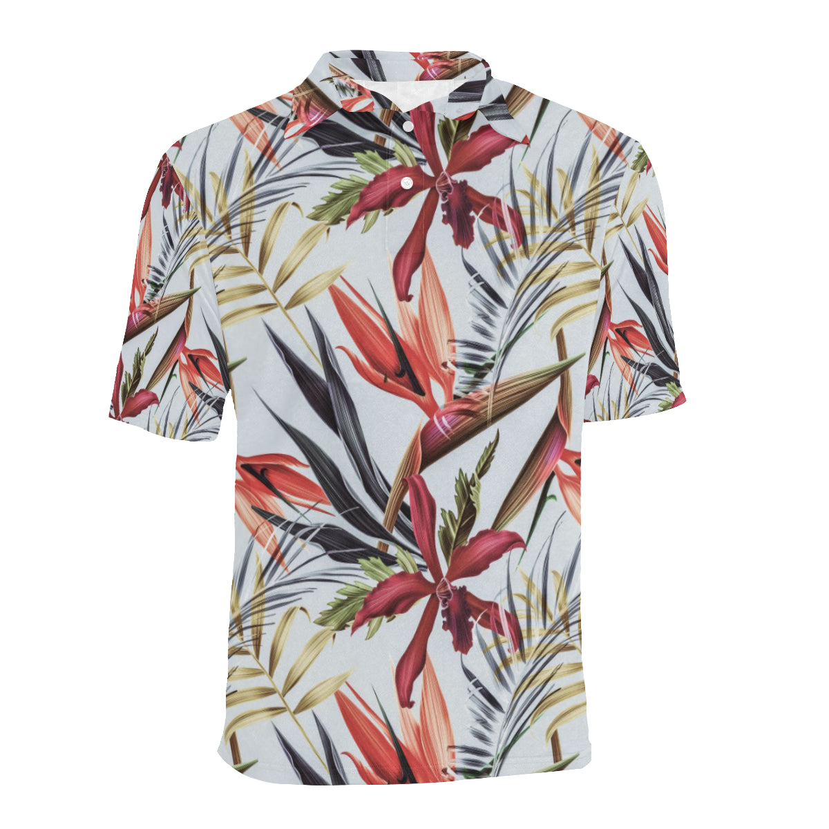 Tropical Flower Pattern Print Design TF021 Men Polo Shirt