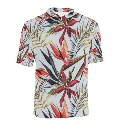 Tropical Flower Pattern Print Design TF021 Men Polo Shirt