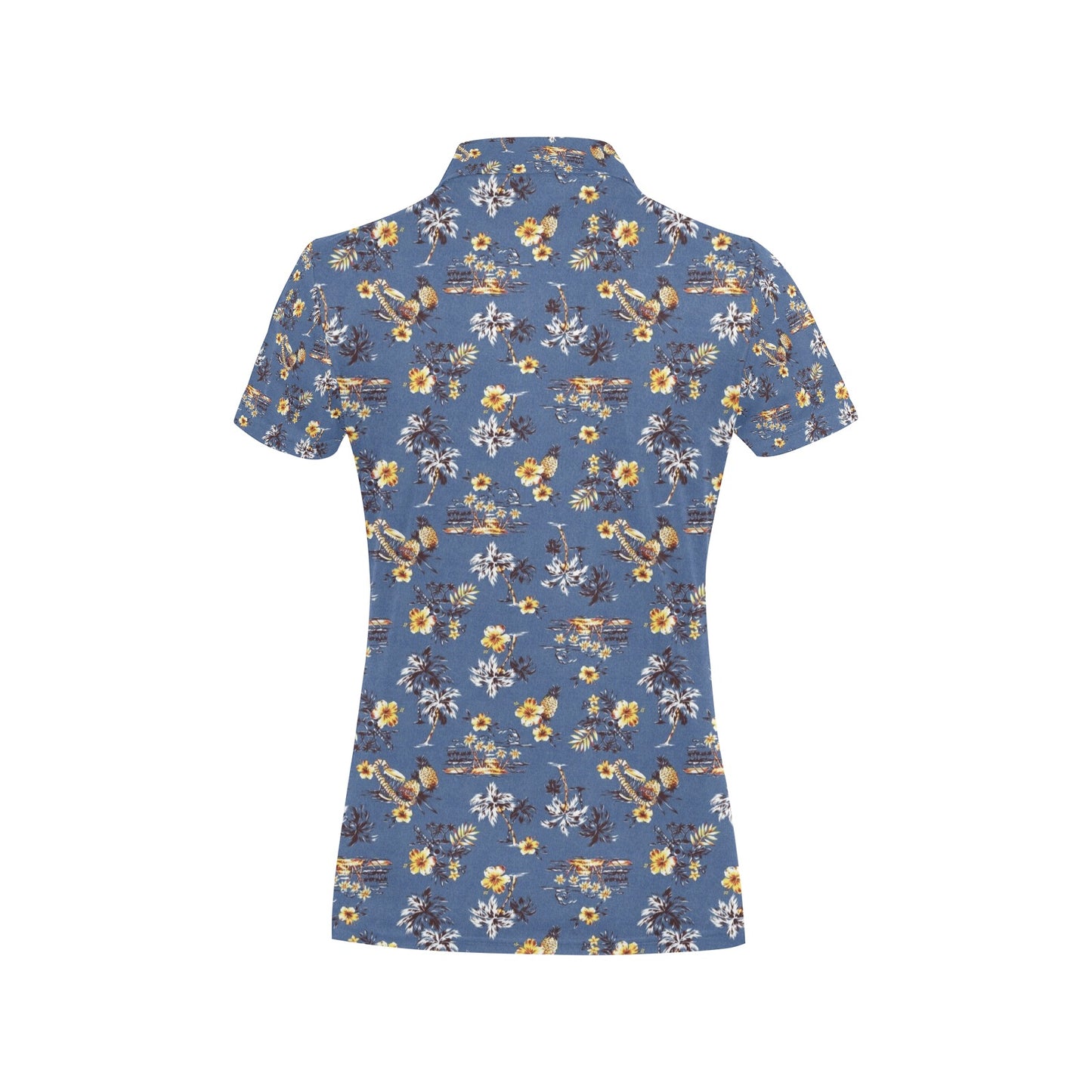 Hawaiian Flower Blue Print Women's Polo Shirt