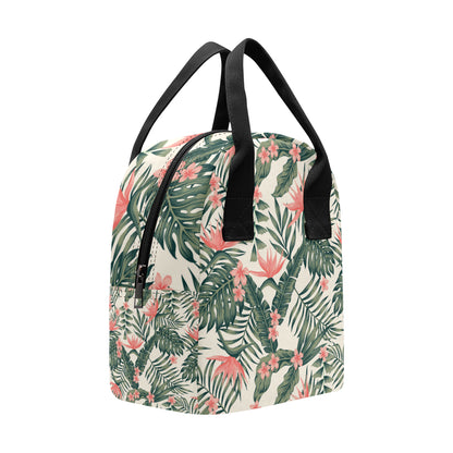 Tropical Flower Palm Leaves Insulated Lunch Bag