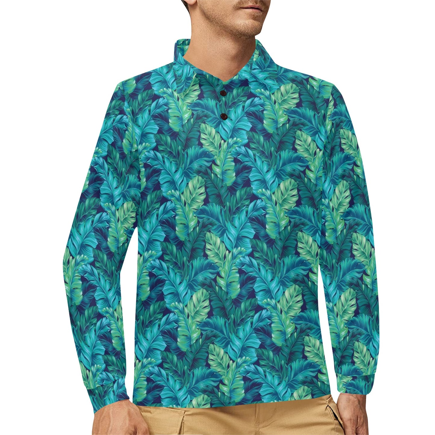 Banana Leaf Pattern Print Design 06 Long Sleeve Polo Shirt For Men's