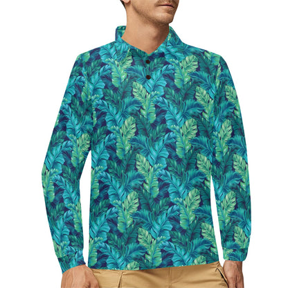 Banana Leaf Pattern Print Design 06 Long Sleeve Polo Shirt For Men's