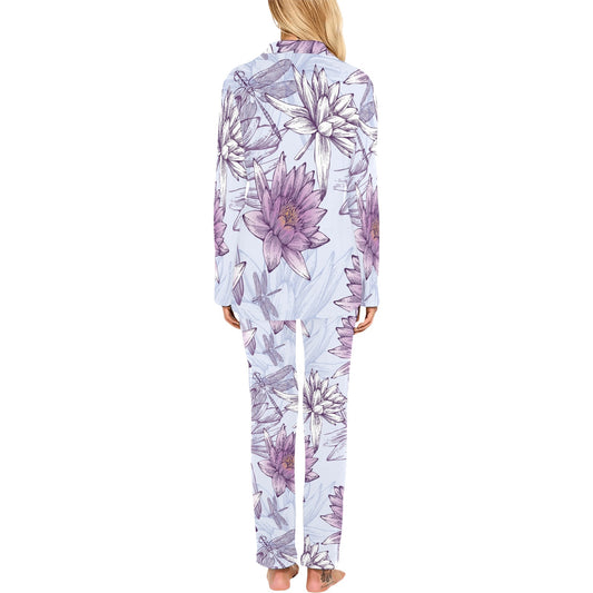 Water Lily Pattern Print Design WL01 Women's Long Pajama Set