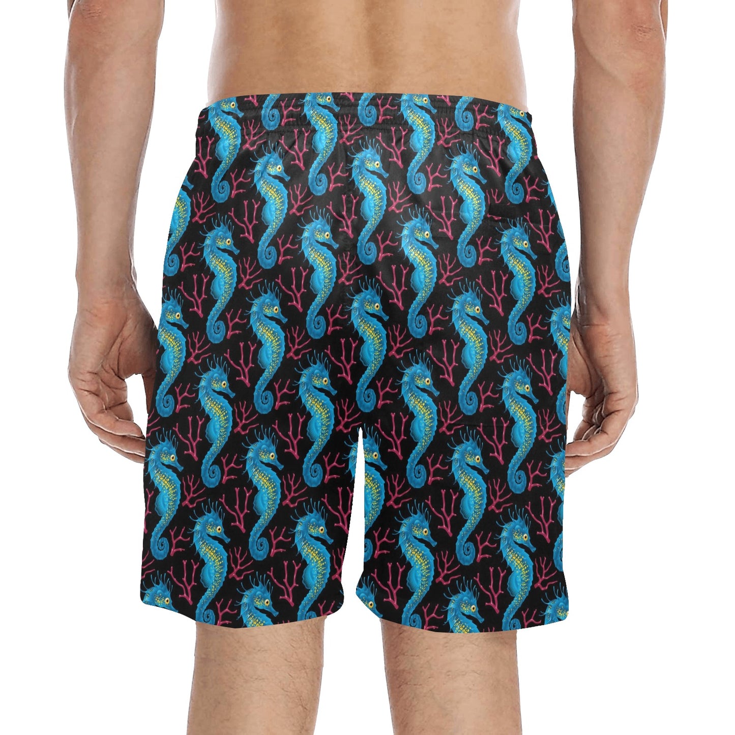SeaHorse Print Design LKS401 Men's Swim Trunks Beach Shorts