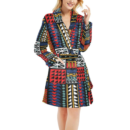 Kente Pattern Print Design 02 Women's Fleece Robe