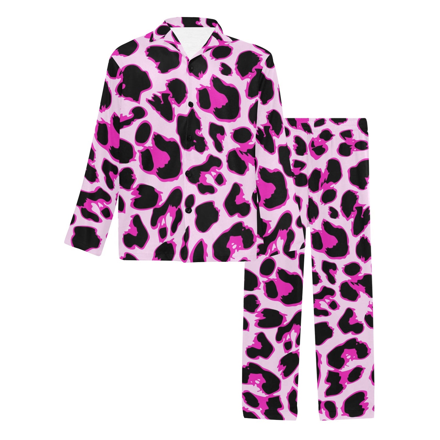 Pink Leopard Print Men's Long Pajama Set