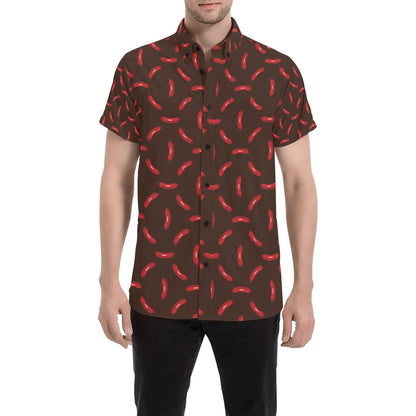 Sausage Print Design LKS302 Men Short Sleeve Button Up Shirt