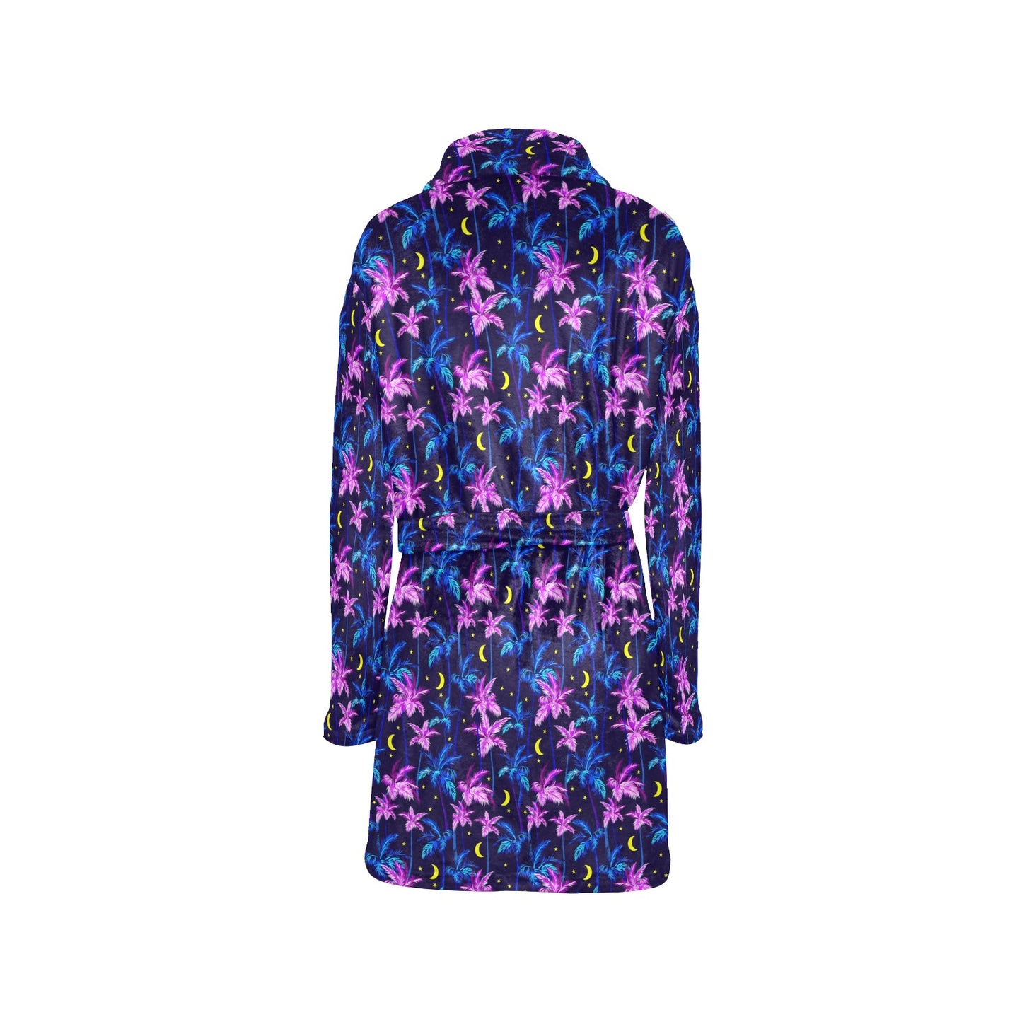 Palm Tree Night Scene Design Print Women's Fleece Robe