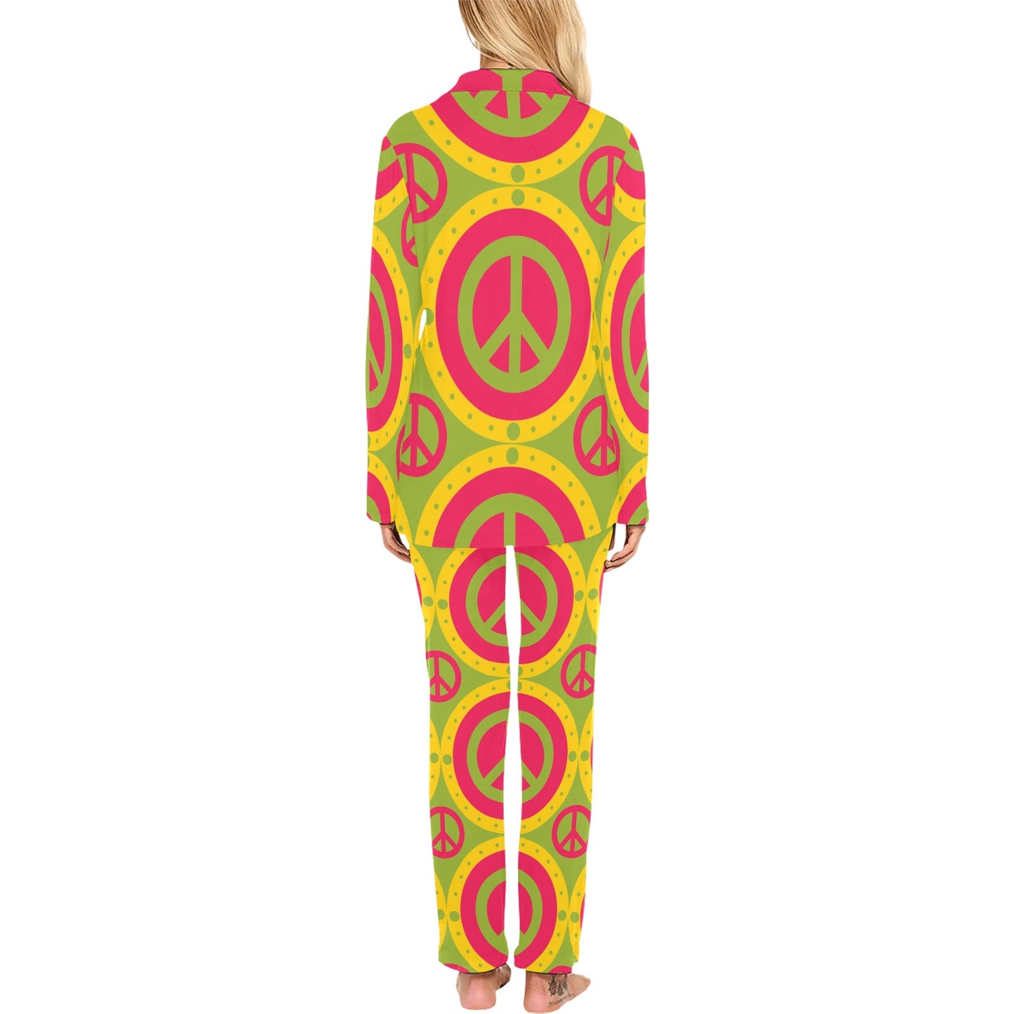 Peace Sign Pattern Print Design A01 Women's Long Pajama Set