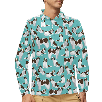St Bernards Print Design LKS302 Long Sleeve Polo Shirt For Men's