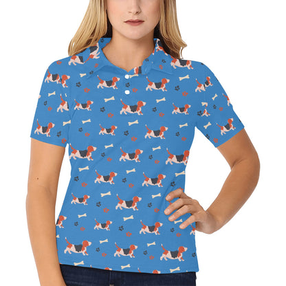 Basset Hound Pattern Print Design 02 Women's Polo Shirt