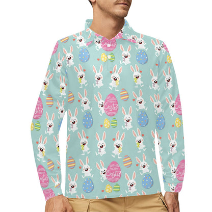 Easter Eggs Pattern Print Design RB014 Long Sleeve Polo Shirt For Men's