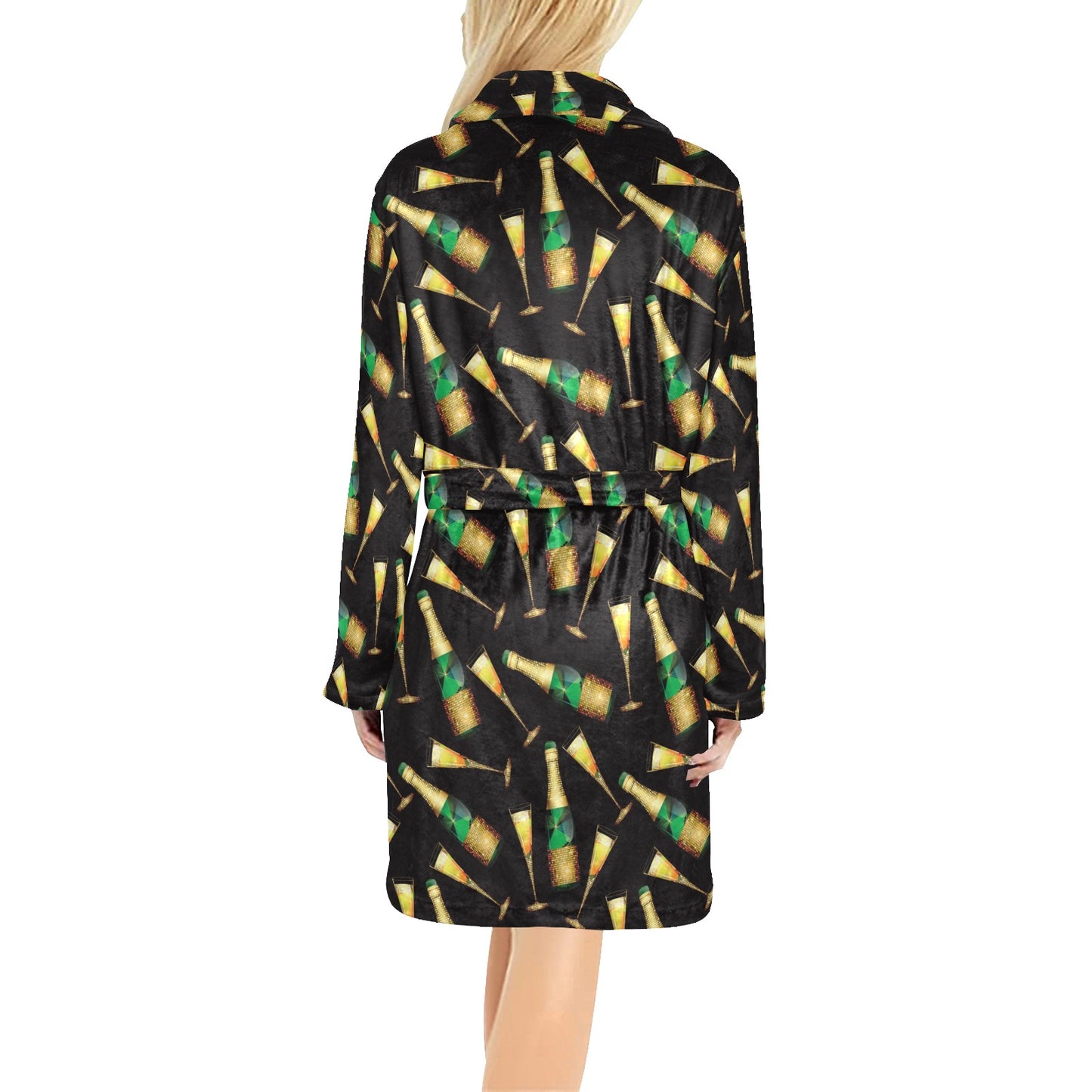 Champagne Pattern Print Design 02 Women's Fleece Robe