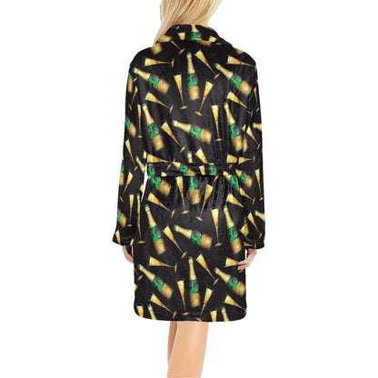 Champagne Pattern Print Design 02 Women's Fleece Robe