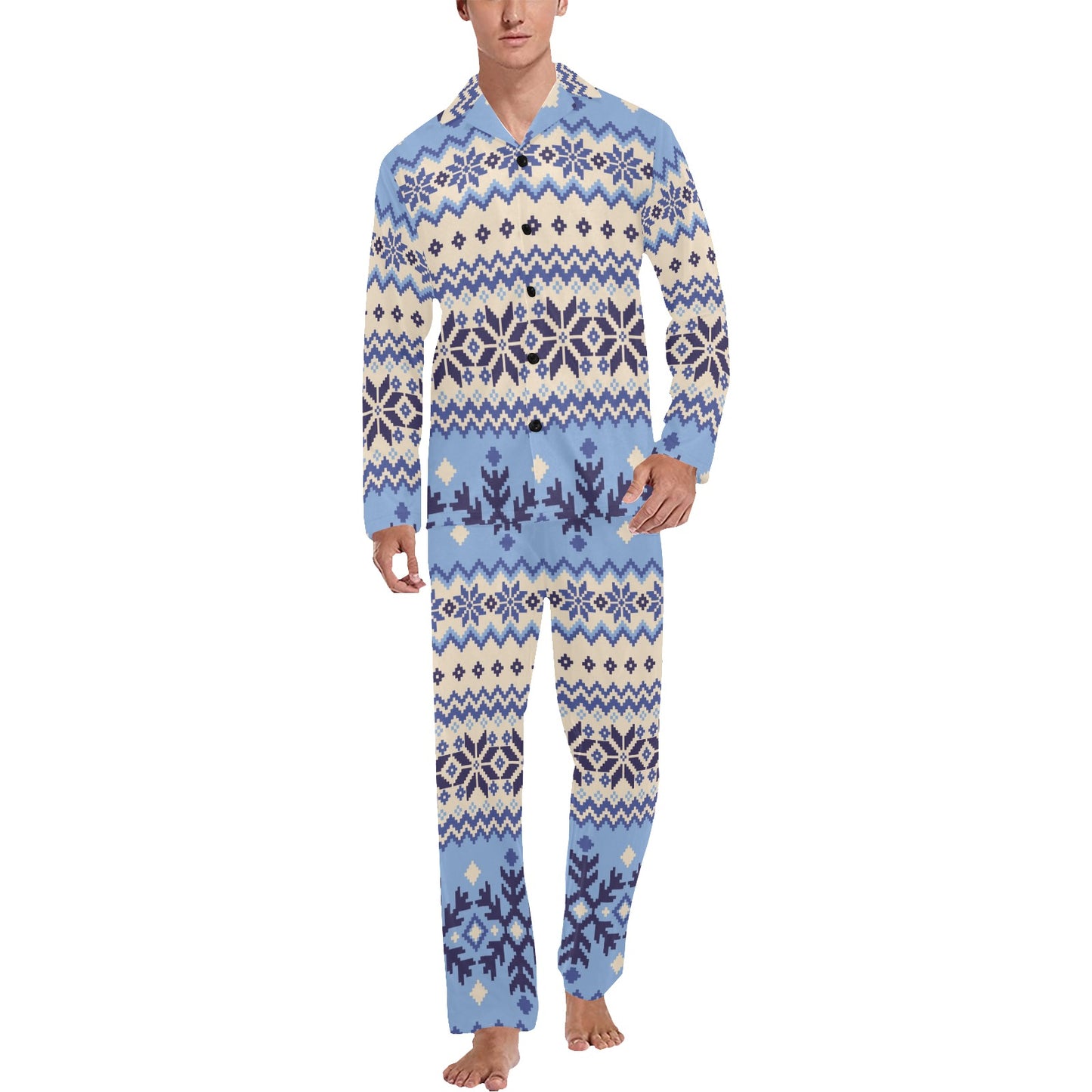 Nordic Pattern Print Design A03 Men's Long Pajama Set