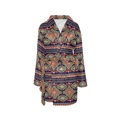 Ethnic Geometric Print Pattern Women's Fleece Robe