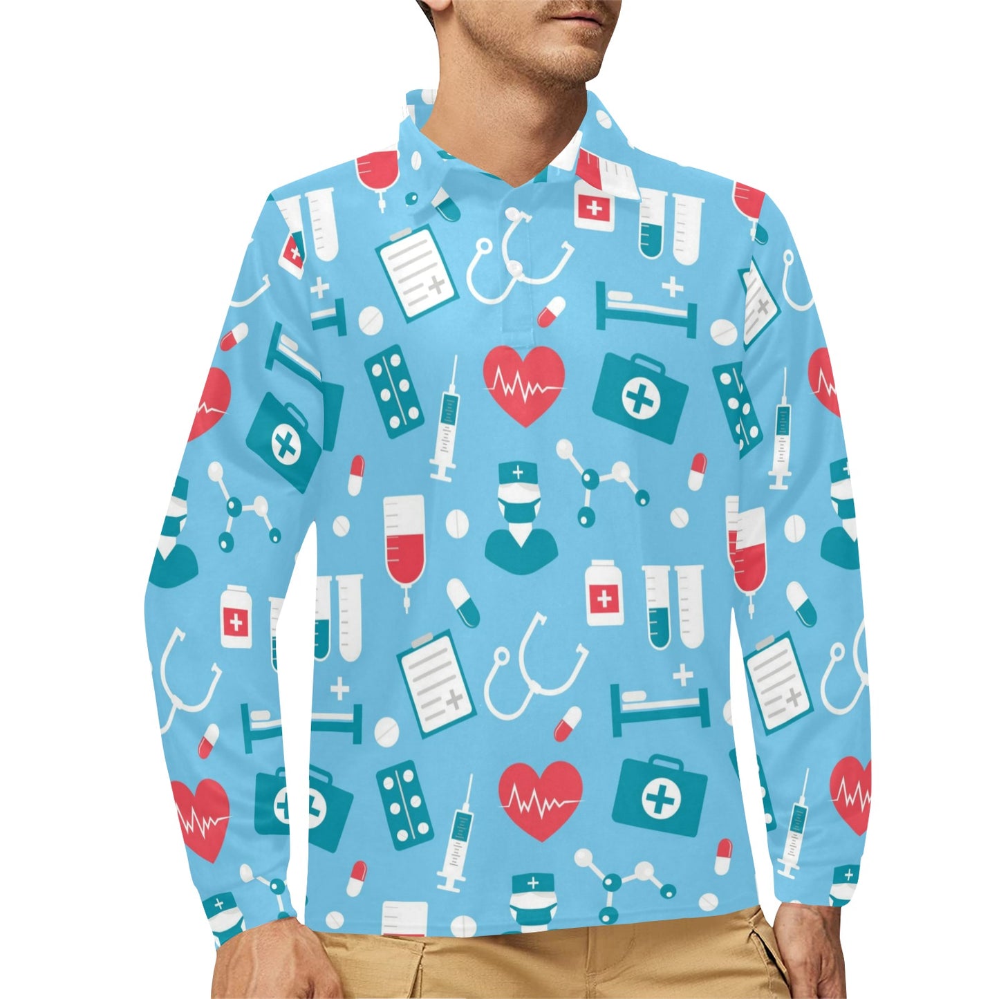 Nurse Pattern Print Design A03 Long Sleeve Polo Shirt For Men's