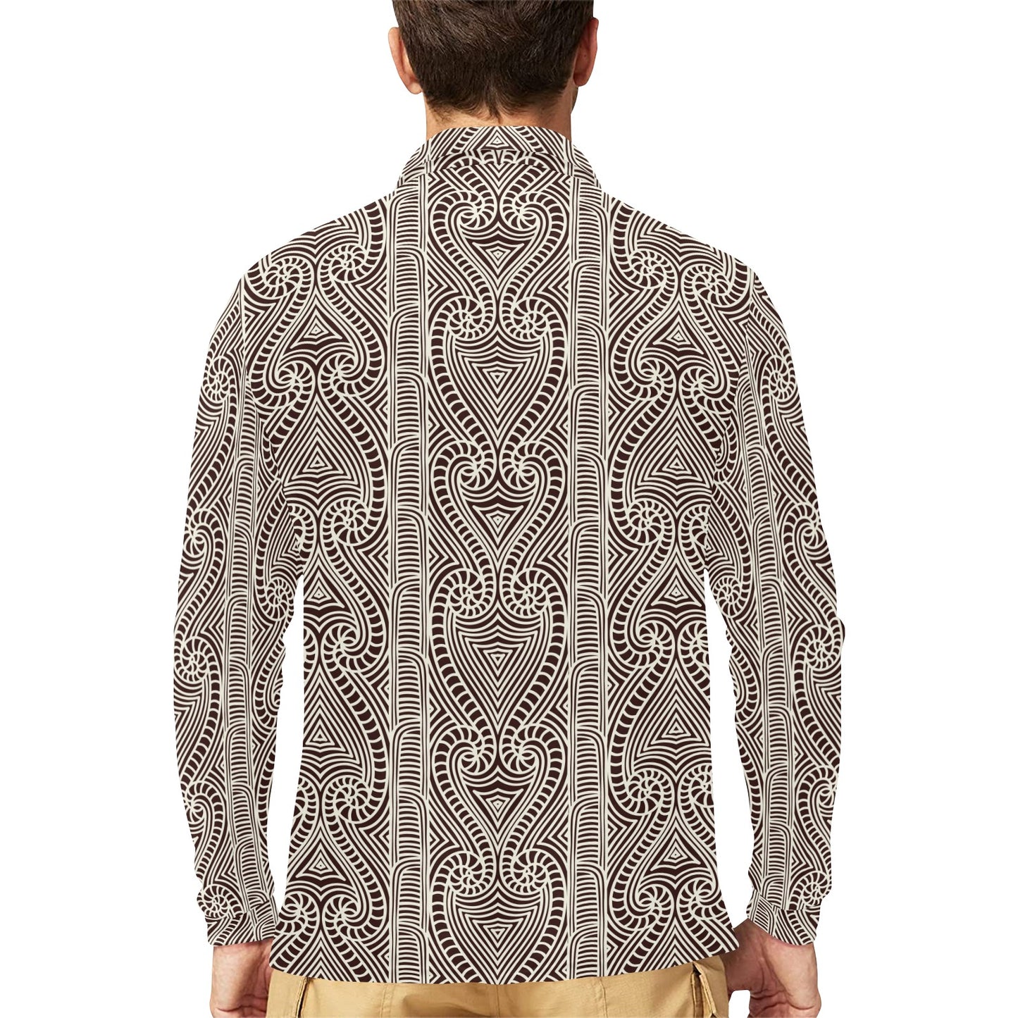 Maori Pattern Print Design 04 Long Sleeve Polo Shirt For Men's