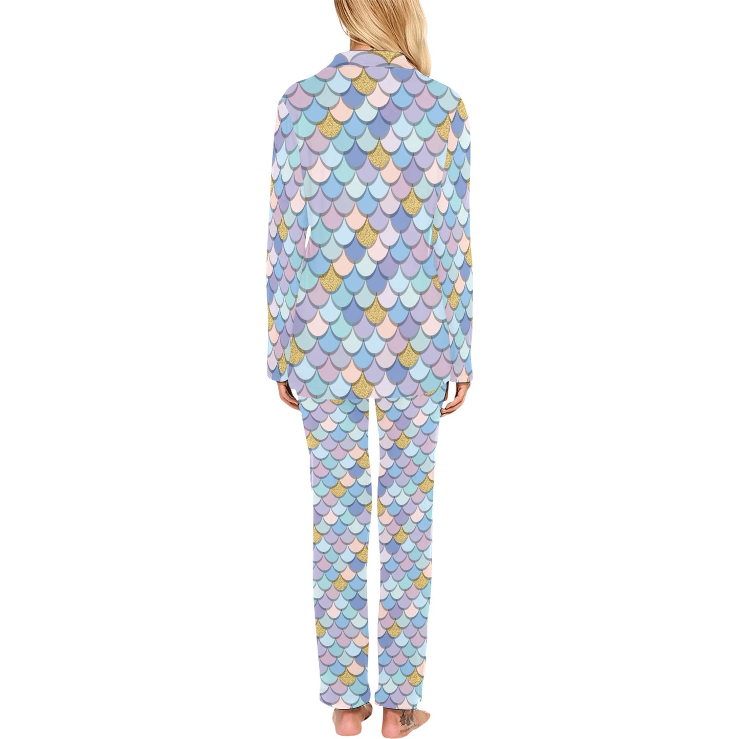 Mermaid Scales Pattern Print Design 05 Women's Long Pajama Set