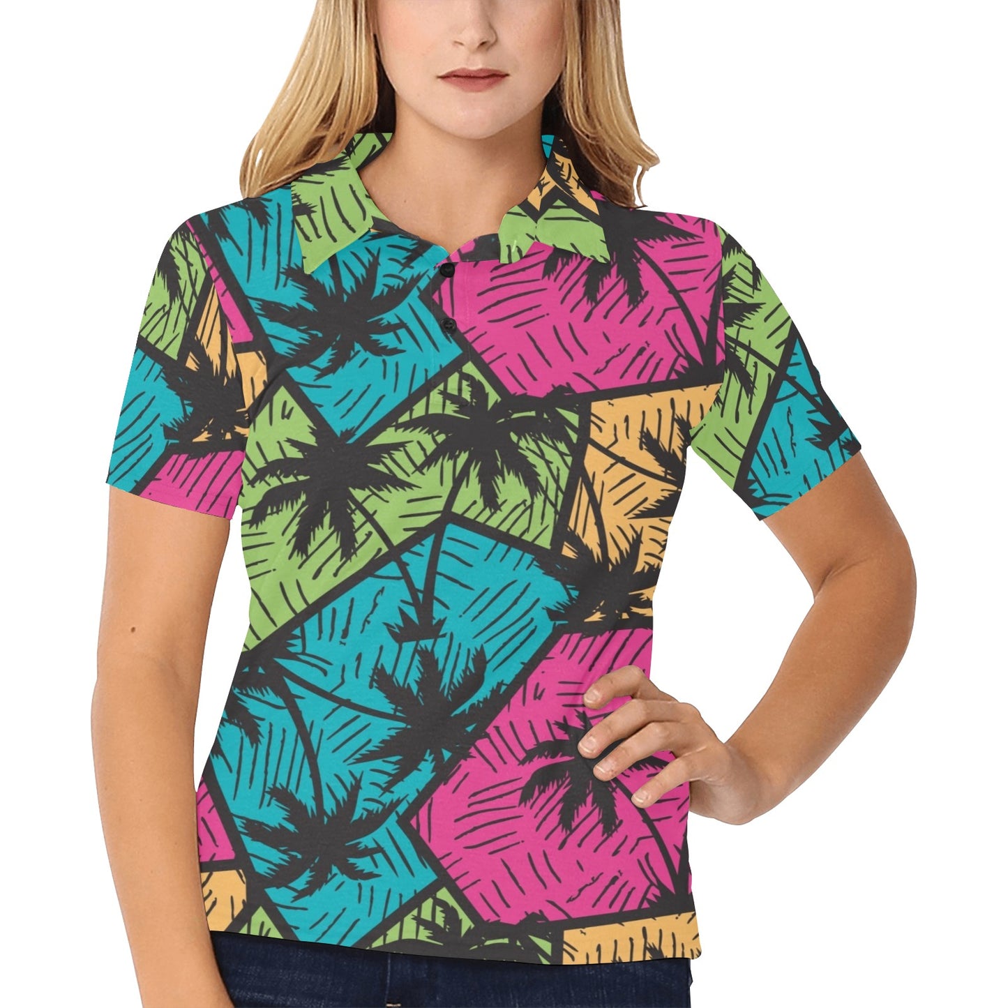 Palm Tree Pattern Print Design PT09 Women's Polo Shirt