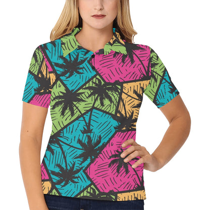 Palm Tree Pattern Print Design PT09 Women's Polo Shirt