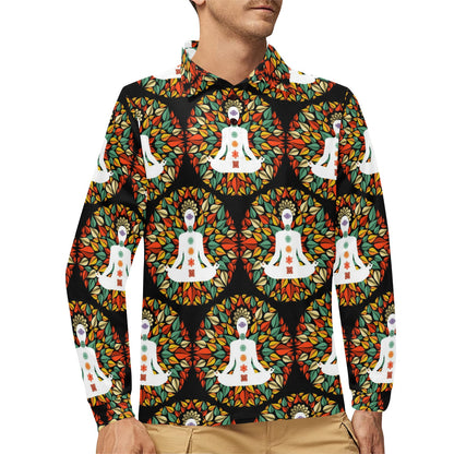 Chakra Yoga Long Sleeve Polo Shirt For Men's