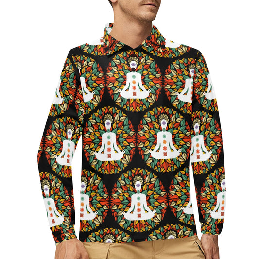Chakra Yoga Long Sleeve Polo Shirt For Men's