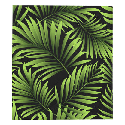 Green Neon Tropical Palm Leaves Premium Quilt