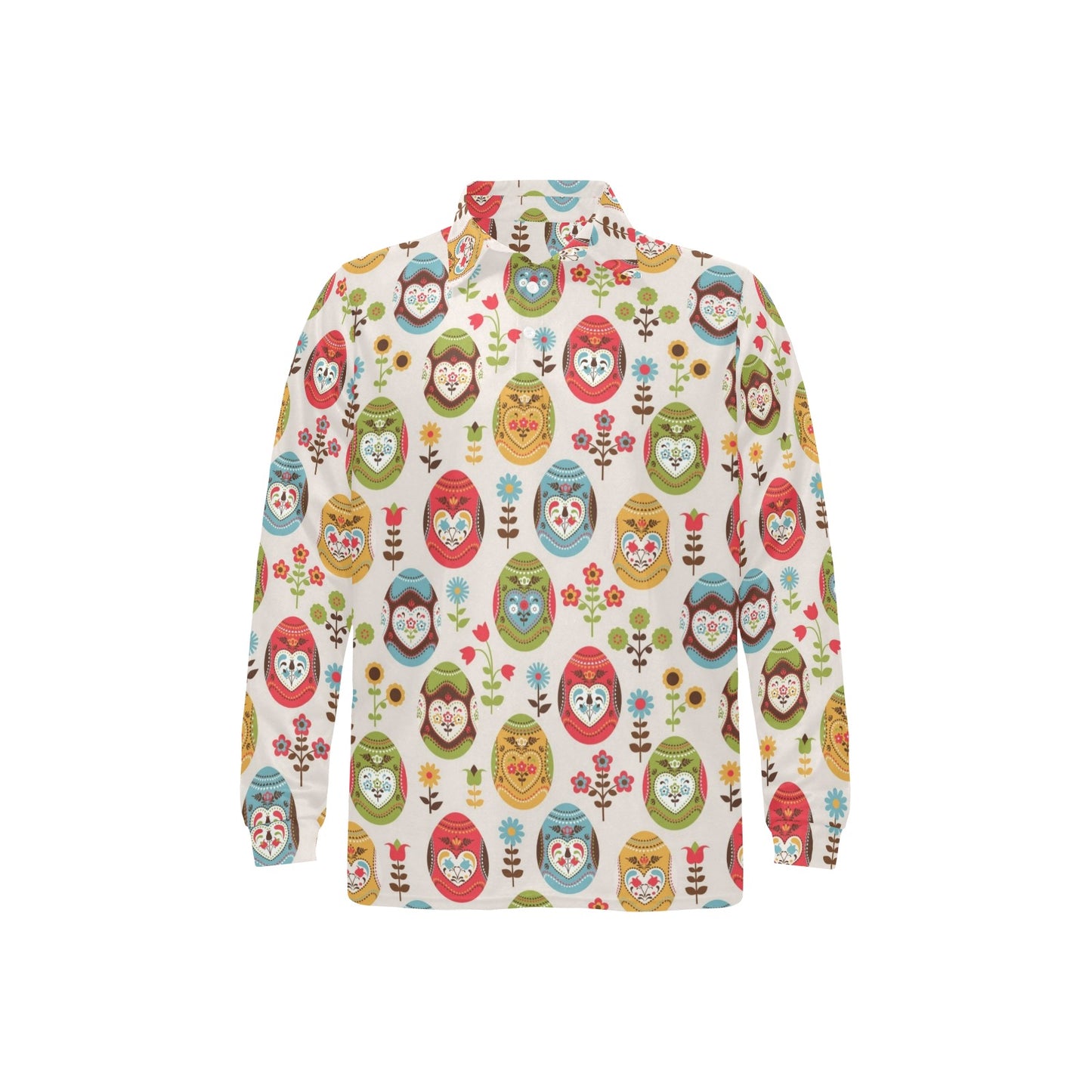 Easter Eggs Pattern Print Design RB011 Long Sleeve Polo Shirt For Men's