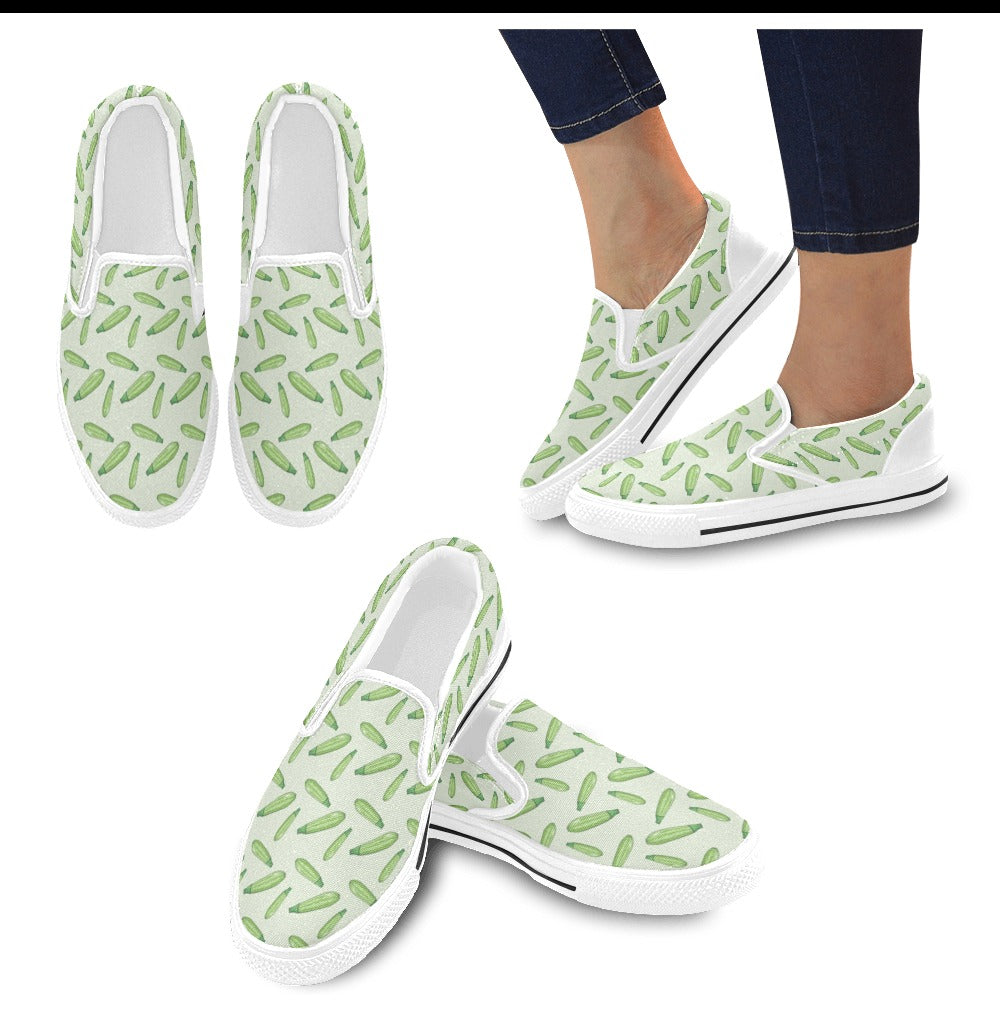 Zucchini Print Design LKS302 White Slip Ons Canvas Women's Shoes