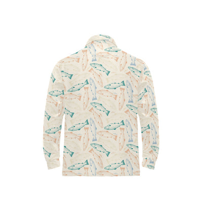 Salmon Fish Print Design LKS305 Long Sleeve Polo Shirt For Men's
