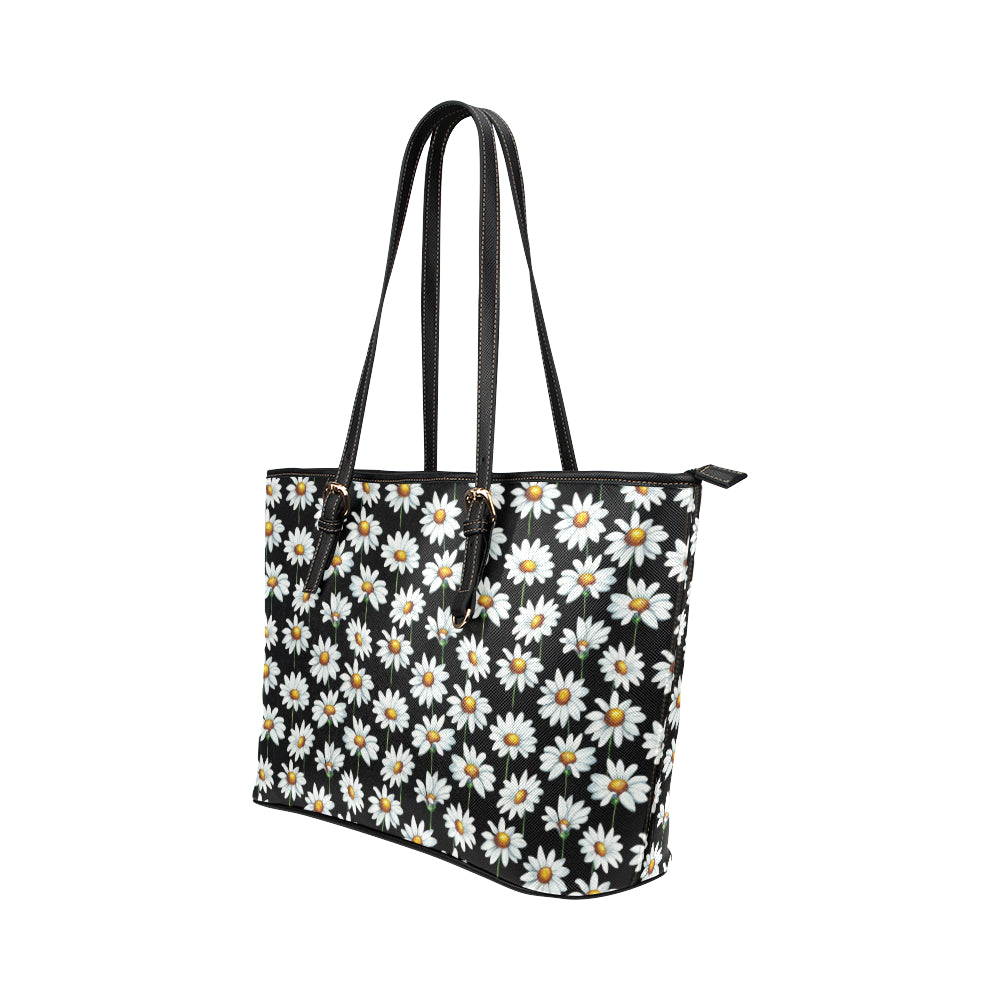 Daisy Print Pattern Leather Tote Bag