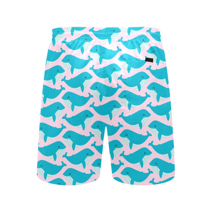 Whale Print Design LKS302 Men's Swim Trunks Beach Shorts