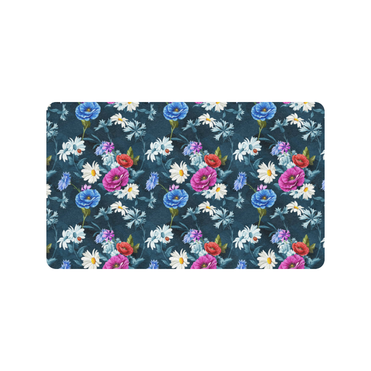 Floral Blue Themed Print Rubber Doormat