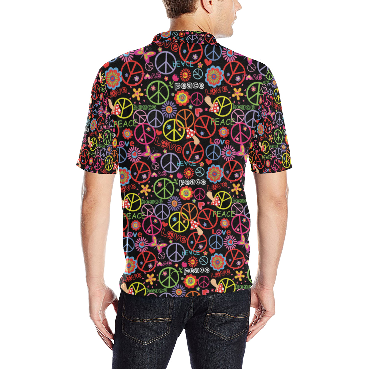 Peace Sign Colorful Design Print Men Polo Shirt