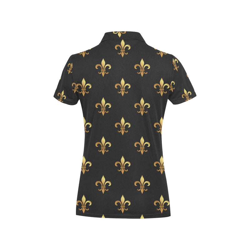 Fleur De Lis Gold Pattern Print Design 03 Women's Polo Shirt