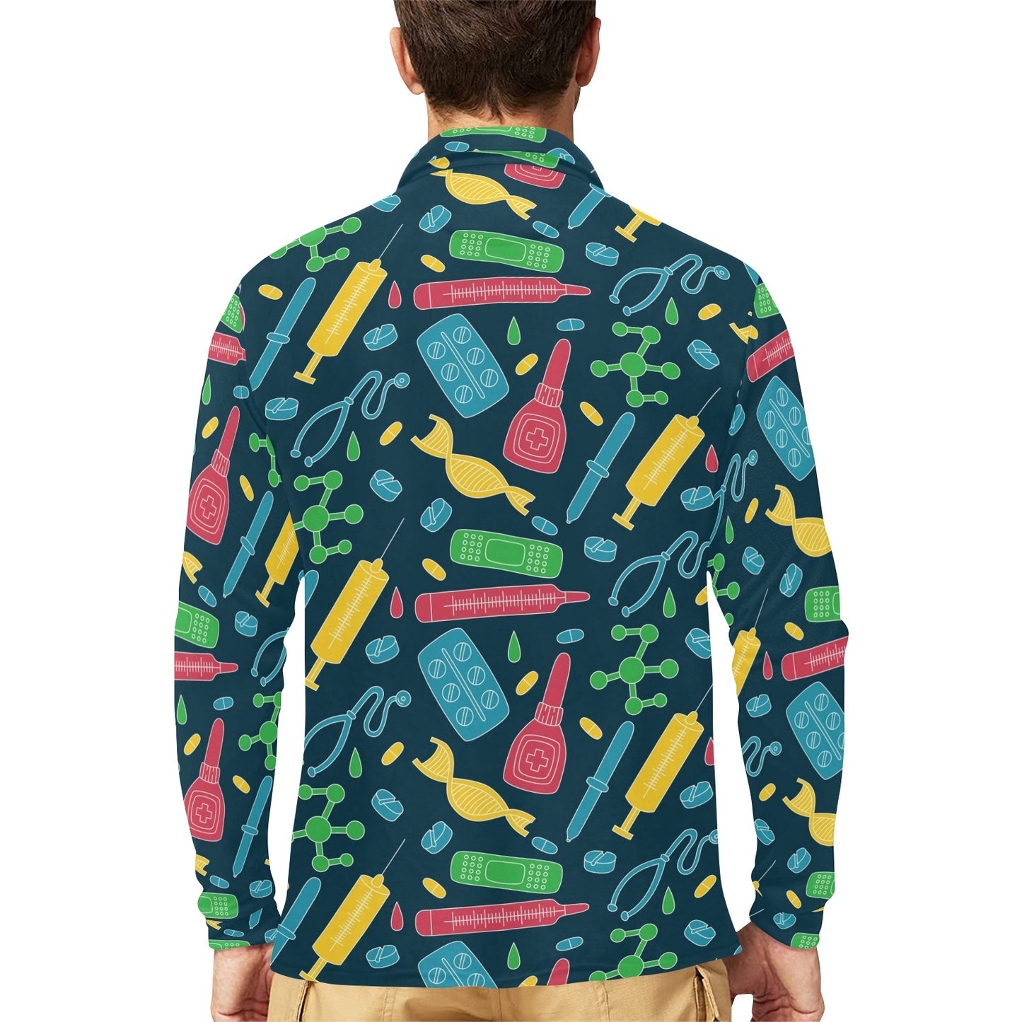 Phlebotomist Pattern Print Design A03 Long Sleeve Polo Shirt For Men's