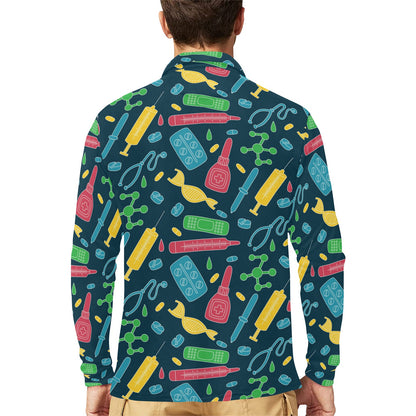 Phlebotomist Pattern Print Design A03 Long Sleeve Polo Shirt For Men's