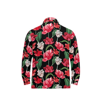 Tulip Pattern Print Design TP08 Long Sleeve Polo Shirt For Men's
