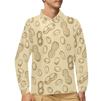 Peanut Pattern Print Design A02 Long Sleeve Polo Shirt For Men's