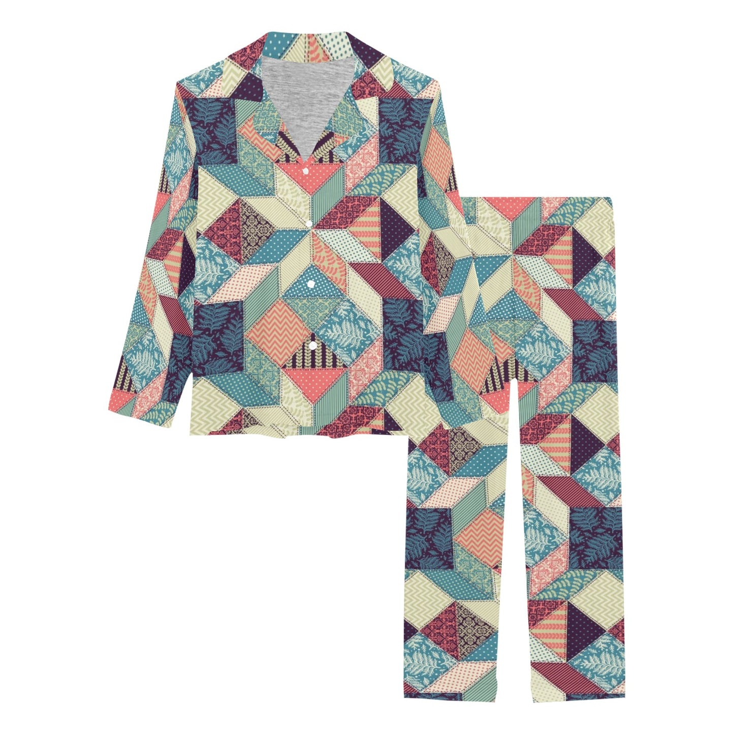 Patchwork Pattern Print Design 02 Women's Long Pajama Set