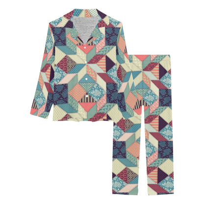 Patchwork Pattern Print Design 02 Women's Long Pajama Set