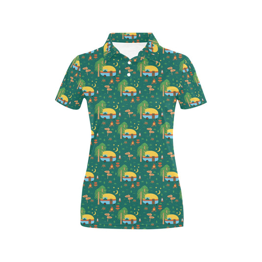 Camping Camper Pattern Print Design 06 Women's Polo Shirt