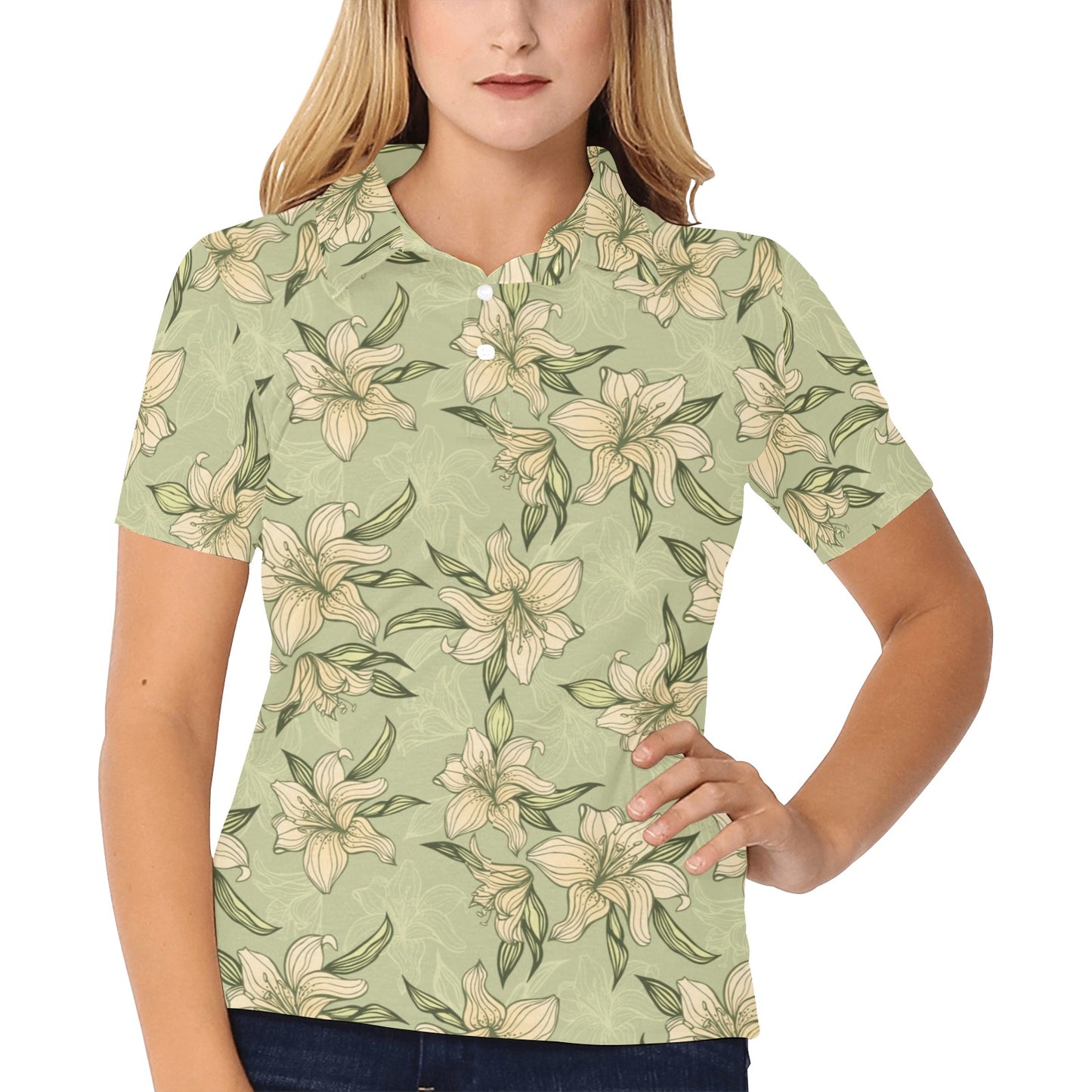 Lily Pattern Print Design LY06 Women's Polo Shirt