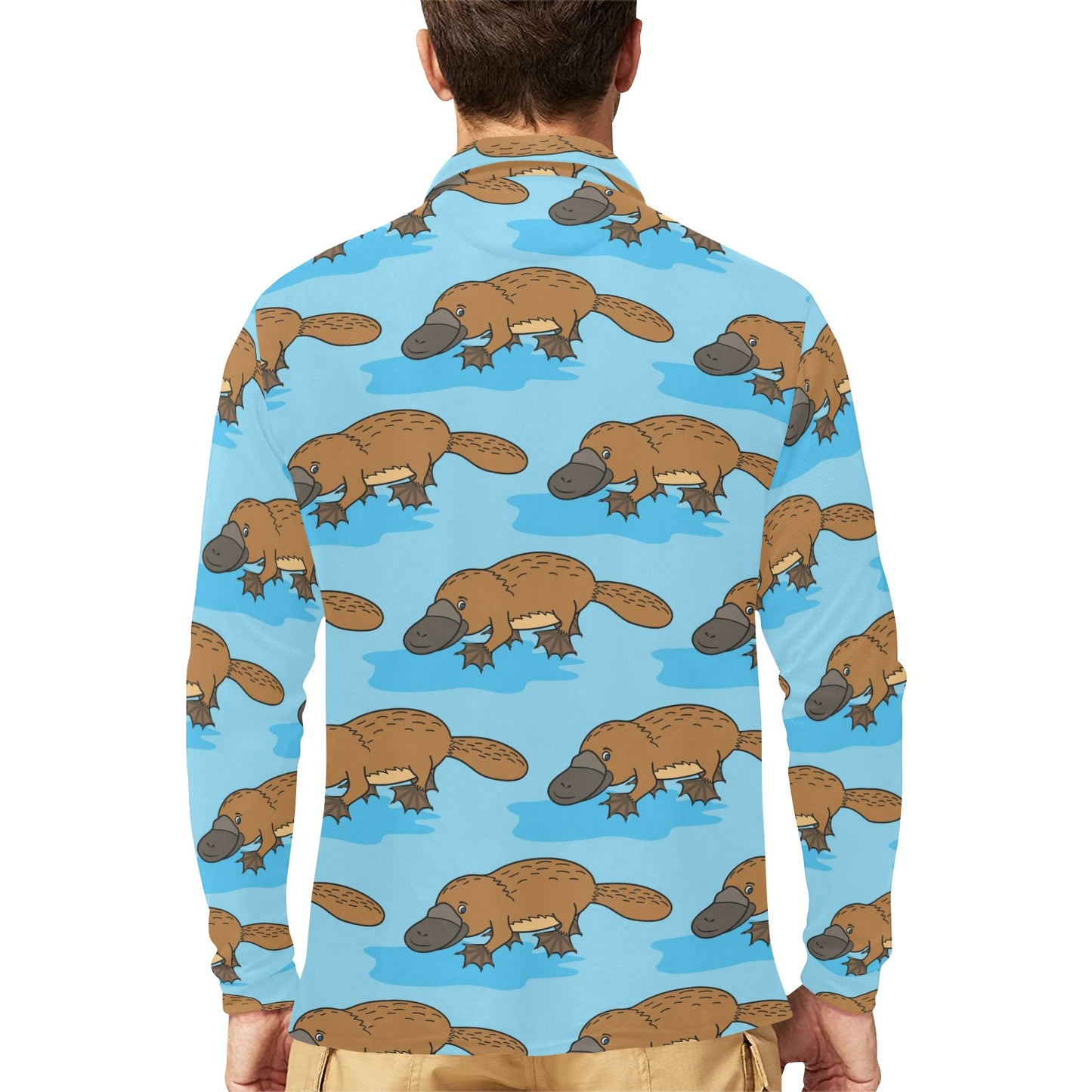 Platypus Pattern Print Design A02 Long Sleeve Polo Shirt For Men's