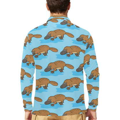 Platypus Pattern Print Design A02 Long Sleeve Polo Shirt For Men's